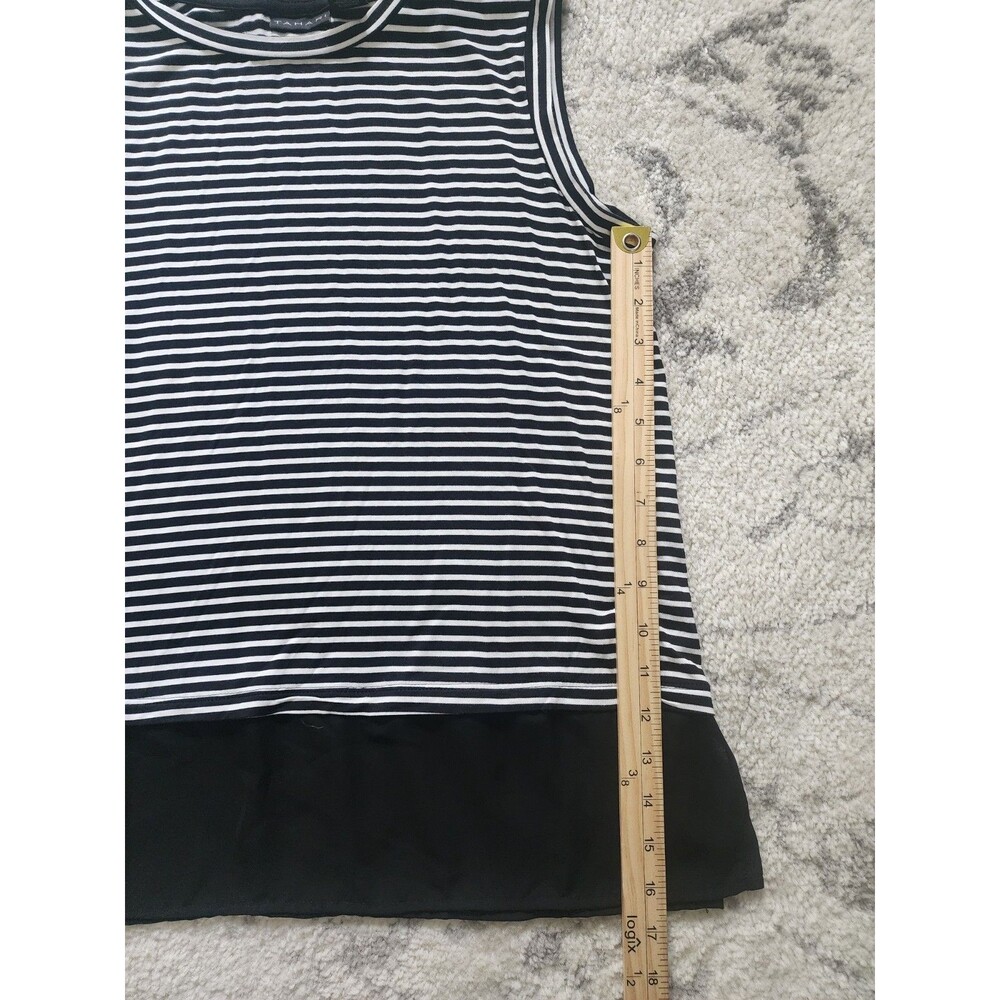 Tahari Tank Womens Size Medium Black White Striped 100% Polyester Sleeveless Top - Picture 6 of 6